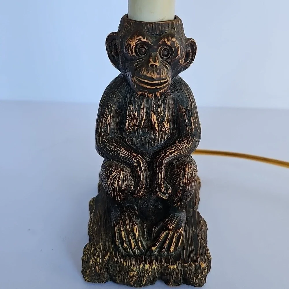 Vtg Art Deco Seated Sitting Monkey Table Lamp Nightlight with Lampshade 1963